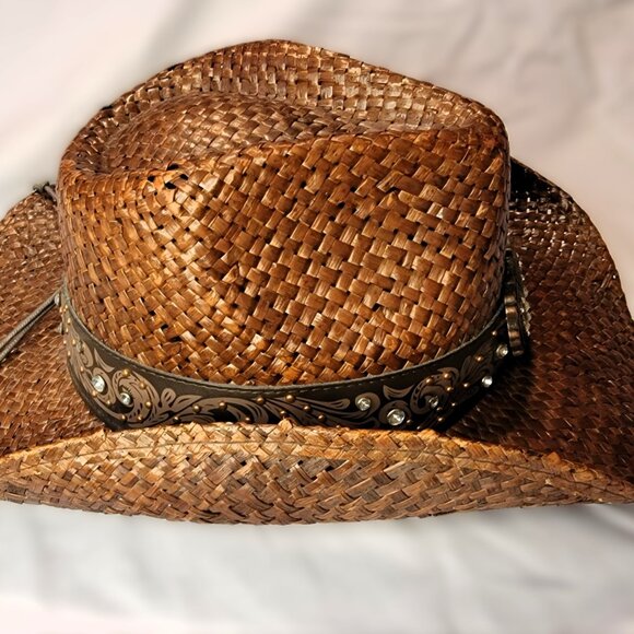 Brown Woven Hat with Decorative Band - Picture 4 of 9